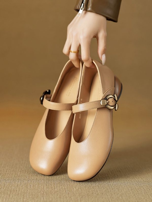 Chunky Mid-Heel Mary Jane Shoes for Women - Sheepskin Round Toe Flats in Forest Green - Spring Summer 2025 Fashion