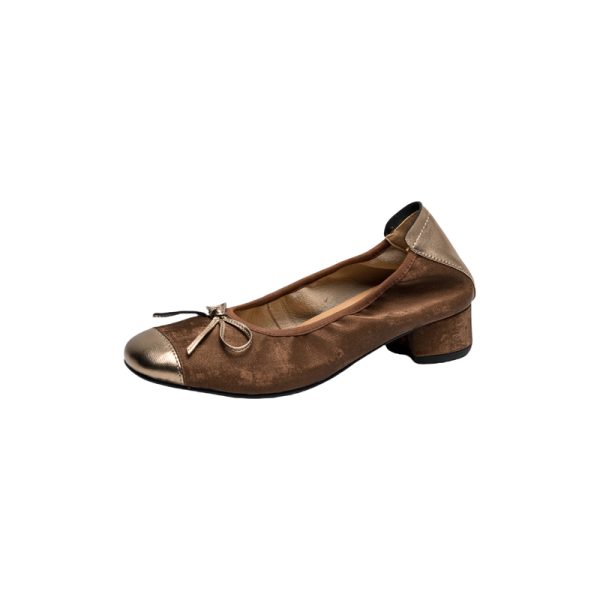 Color-Block Bow Mid-Heel Chunky Open-Toe Flats for Women - Genuine Leather Summer Soft Sole Egg Roll Shoes