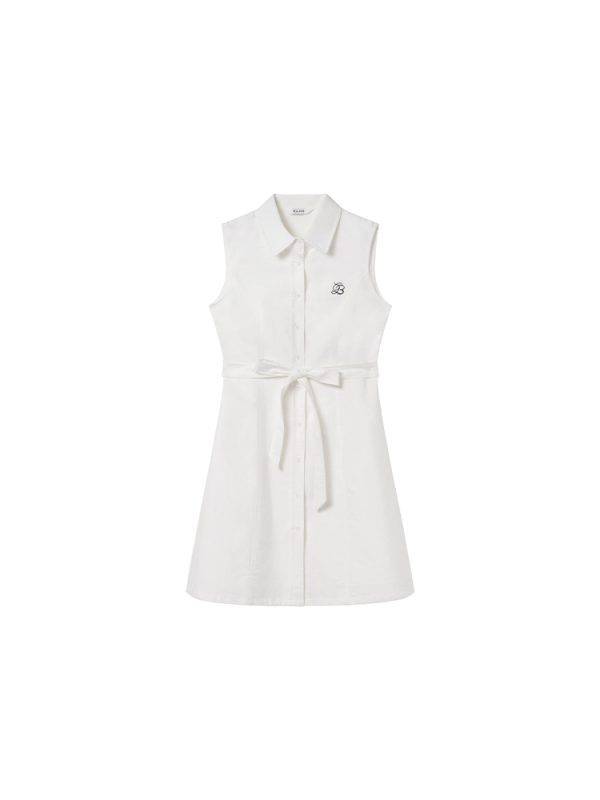 Color-Block Embroidered Sleeveless Shirt Dress for Women - Summer A-Line Waist-Cinching Style, Trendy French Design