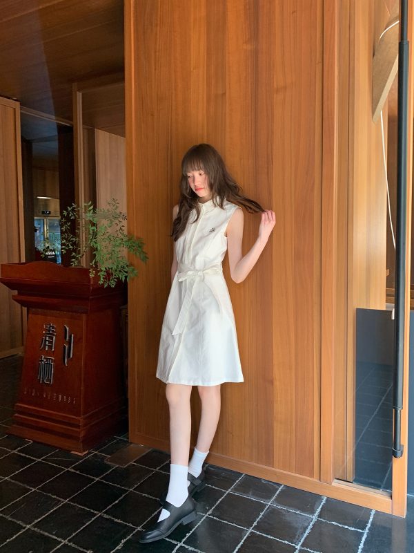 Color-Block Embroidered Sleeveless Shirt Dress for Women - Summer A-Line Waist-Cinching Style, Trendy French Design
