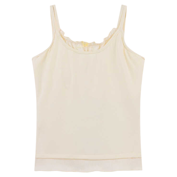 Color-Block Fake Two-Piece Vest for Women with Chest Pads, Summer Ruffled Edge Slim-Fit Camisole Top, Sweet Casual Style