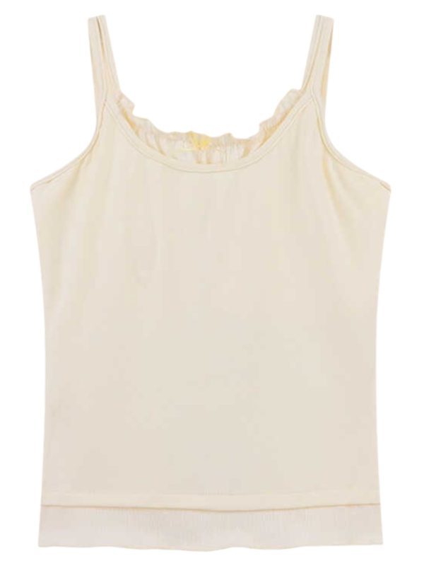 Color-Block Fake Two-Piece Vest for Women with Chest Pads, Summer Ruffled Edge Slim-Fit Camisole Top, Sweet Casual Style