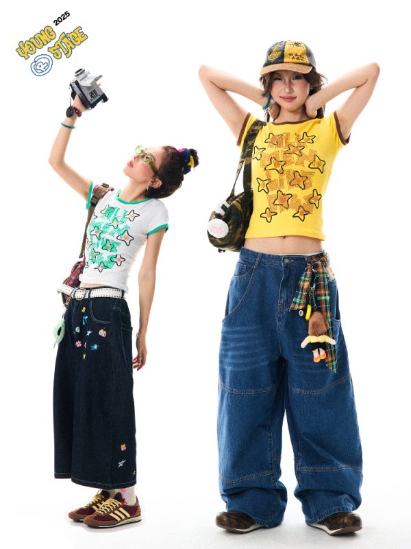 Color Block Graffiti Short Sleeve T-Shirt for Women - Summer Casual Versatile Top, Y2K Aesthetic
