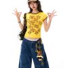 Color Block Graffiti Short Sleeve T-Shirt for Women - Summer Casual Versatile Top, Y2K Aesthetic