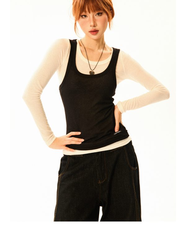 Color-Block Knitted Vest for Women - Spicy Girl American Style Slim-Fit Two-Piece Sports Top for Summer