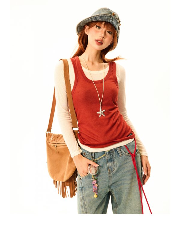 Color-Block Knitted Vest for Women - Spicy Girl American Style Slim-Fit Two-Piece Sports Top for Summer