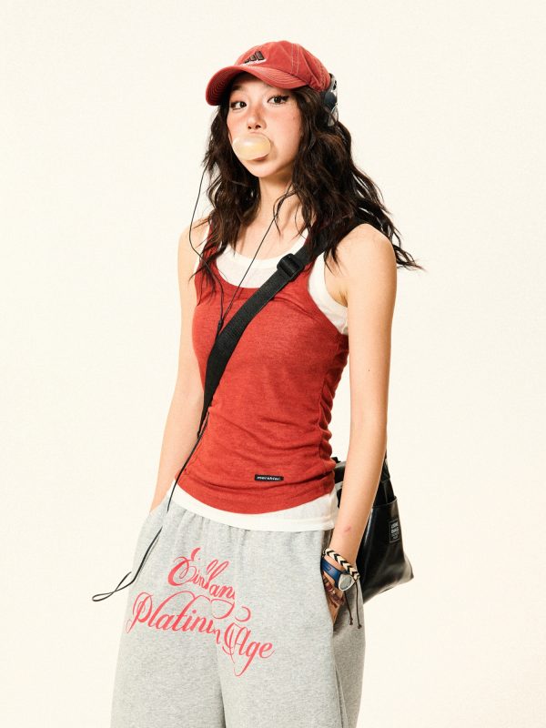 Color-Block Knitted Vest for Women - Spicy Girl American Style Slim-Fit Two-Piece Sports Top for Summer
