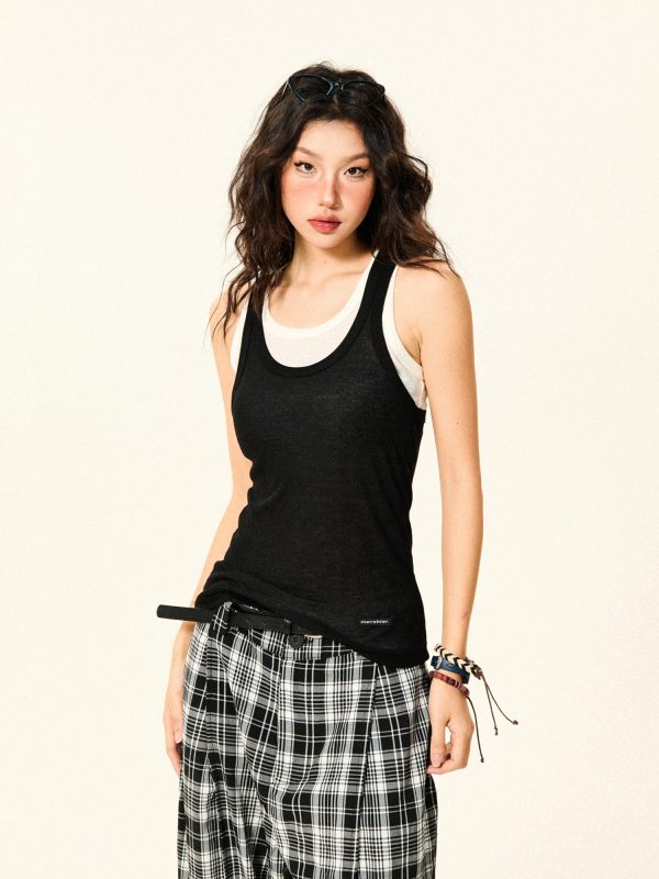 Color-Block Knitted Vest for Women - Spicy Girl American Style Slim-Fit Two-Piece Sports Top for Summer