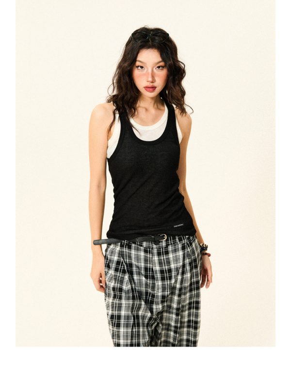 Color-Block Knitted Vest for Women - Spicy Girl American Style Slim-Fit Two-Piece Sports Top for Summer