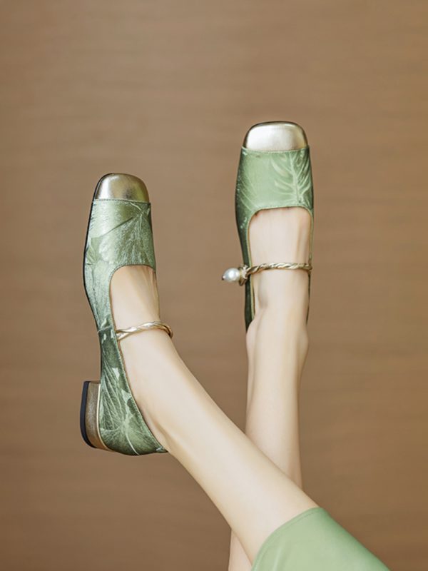Color-Block Low-Heel Mary Jane Shoes for Women, Spring/Summer 2025 Square-Toe Chunky Heel in Large Sizes, Trendy Fashion Footwear