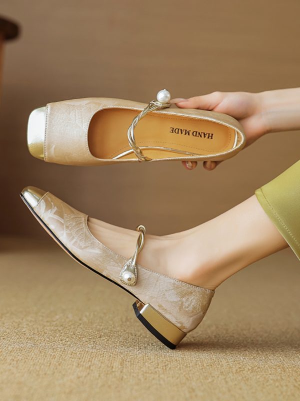 Color-Block Low-Heel Mary Jane Shoes for Women, Spring/Summer 2025 Square-Toe Chunky Heel in Large Sizes, Trendy Fashion Footwear