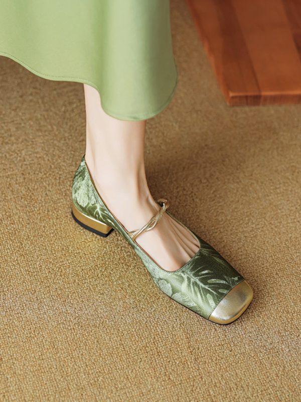 Color-Block Low-Heel Mary Jane Shoes for Women, Spring/Summer 2025 Square-Toe Chunky Heel in Large Sizes, Trendy Fashion Footwear