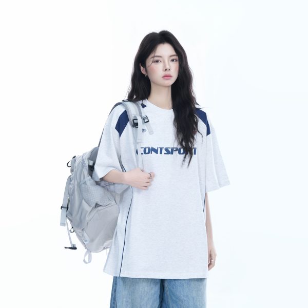 Color-Block Oversized Short Sleeve T-Shirt for Women - Casual Summer Style, American Trend, Loose Fit, Y2K Inspired