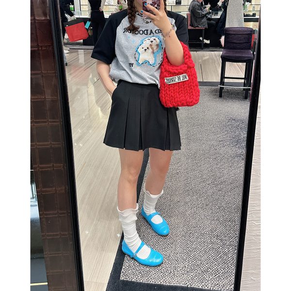Color-Block Short Sleeve T-Shirt for Women with Shoulder Pads - Stylish Summer 2025 Blouse, Age-Reducing, Trendy Fashion Top