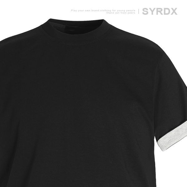 Color-Blocked Cuff Round Neck Short Sleeve T-Shirt for Men - American Retro Summer Casual Top, Y2K Style