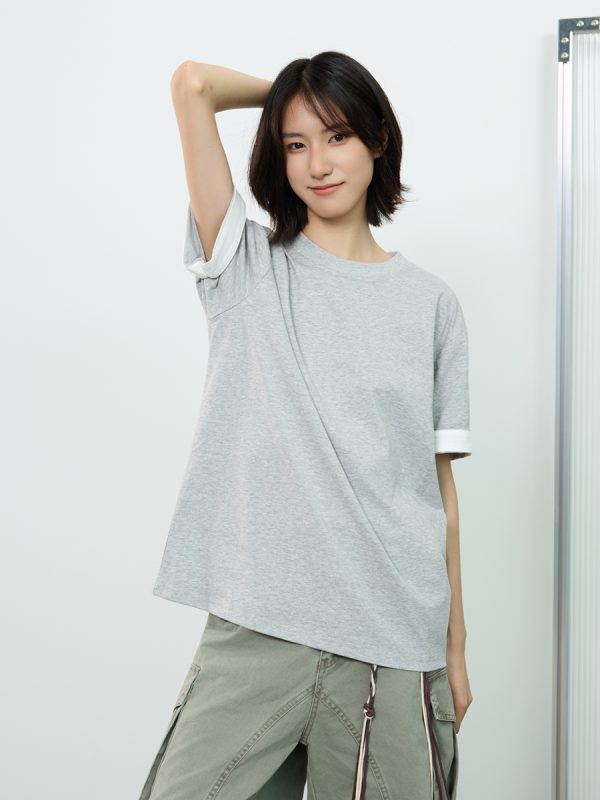 Color-Blocked Cuff Round Neck Short Sleeve T-Shirt for Men - American Retro Summer Casual Top, Y2K Style