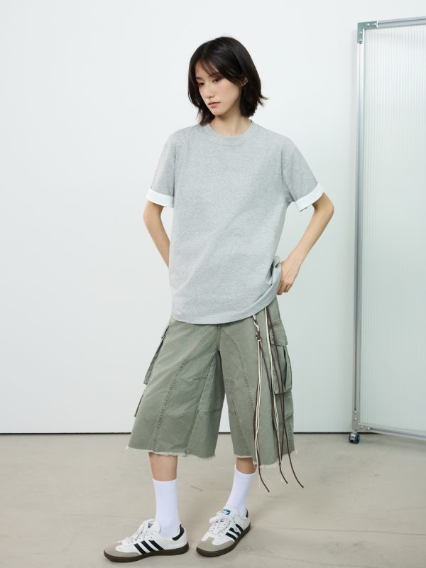 Color-Blocked Cuff Round Neck Short Sleeve T-Shirt for Men - American Retro Summer Casual Top, Y2K Style