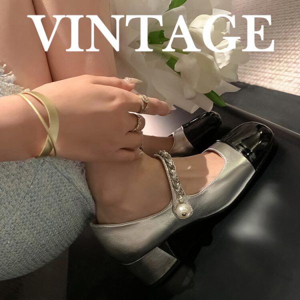 Color-Blocked Mary Jane Shoes - French Temperament, Elegant Evening Flats, Stylish Bridesmaid Footwear, Chic 90s-Inspired Design