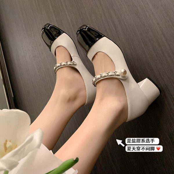 Color-Blocked Mary Jane Shoes - French Temperament, Elegant Evening Flats, Stylish Bridesmaid Footwear, Chic 90s-Inspired Design