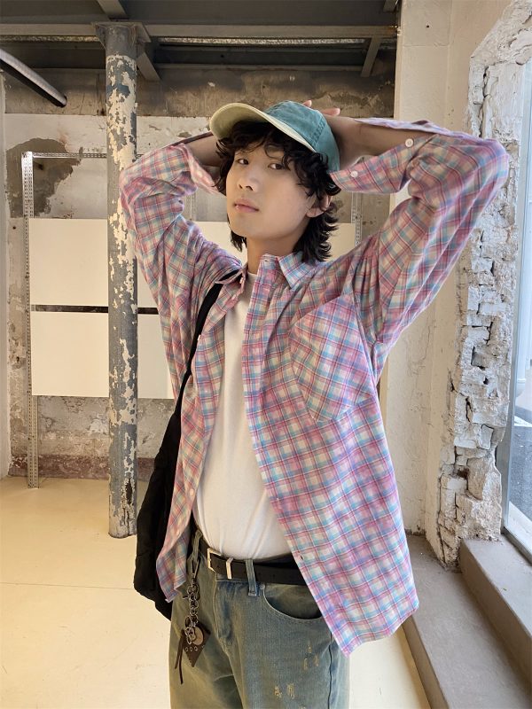 Color-Blocked Patchwork Plaid Long Sleeve Shirt Jacket for Men and Women - Retro Loose Casual Checkered Top for Spring, Summer, Autumn