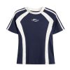 Color-Blocked Short-Sleeve Crop Top for Women - American Retro Slim-Fit Summer T-Shirt