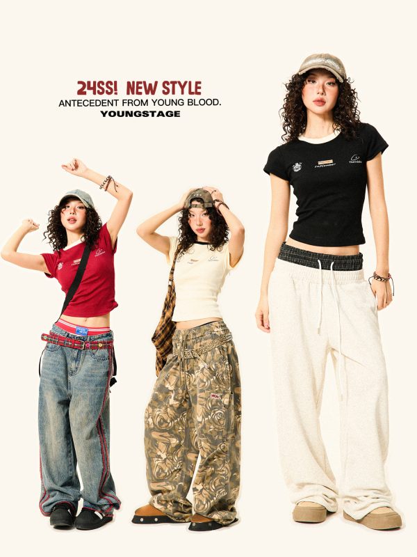 Color-Blocked Short Sleeve T-Shirt for Women - Retro Summer Slim-Fit Cropped Top, Casual 90s Sports Style
