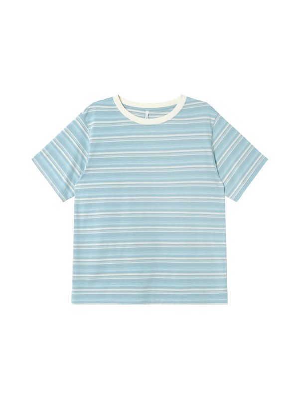 Color-Blocked Striped Short-Sleeve T-Shirt for Women â€“ Loose Slimming Round Neck Top in Petite Sizes, Spring Summer 2025 Fashion