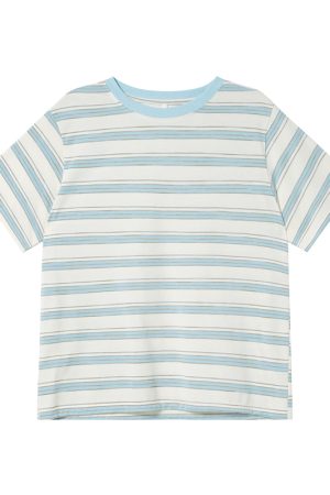 Color-Blocked Striped Short-Sleeve T-Shirt for Women â€“ Loose Slimming Round Neck Top in Petite Sizes, Spring Summer 2025 Fashion