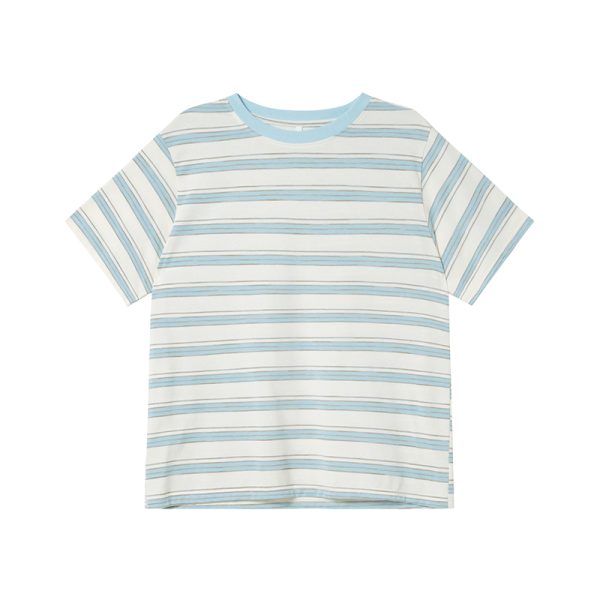 Color-Blocked Striped Short-Sleeve T-Shirt for Women â€“ Loose Slimming Round Neck Top in Petite Sizes, Spring Summer 2025 Fashion