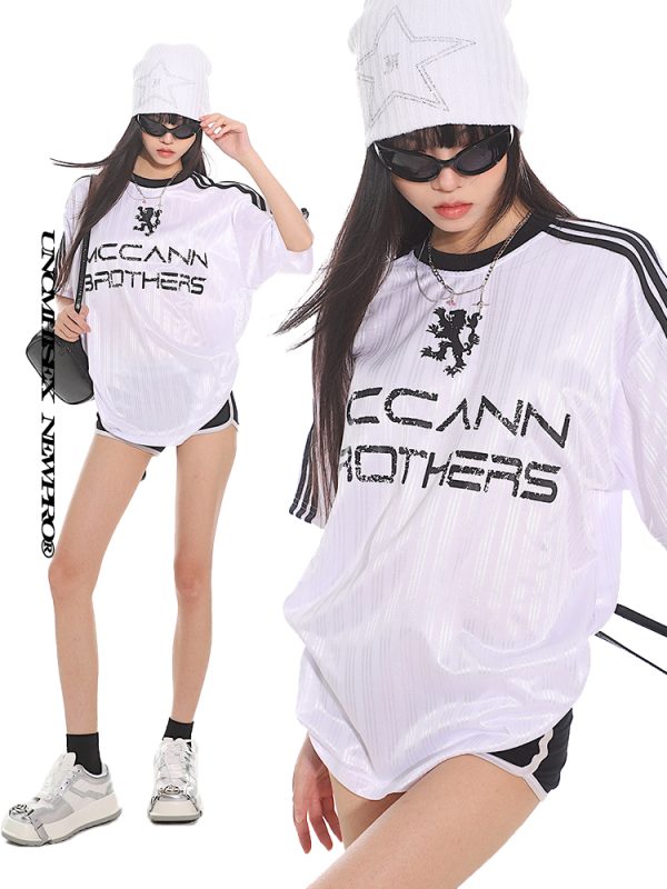 Color-Blocking Loose Fit Short Sleeve Raglan T-Shirt with Three Stripe Design - American Style Summer Top