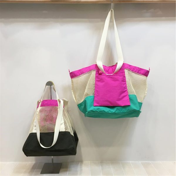 Color-Blocking Net Shoulder Bag - Summer Casual Large Capacity Reversible Shopping Bag for Trendy Niche Style