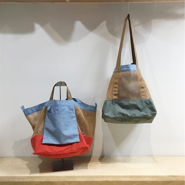 Color-Blocking Net Shoulder Bag - Summer Casual Large Capacity Reversible Shopping Bag for Trendy Niche Style