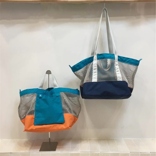 Color-Blocking Net Shoulder Bag - Summer Casual Large Capacity Reversible Shopping Bag for Trendy Niche Style