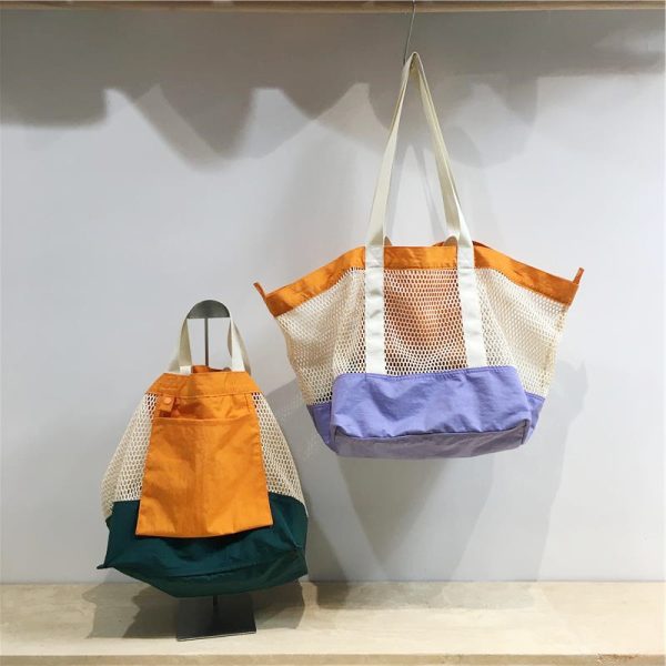 Color-Blocking Net Shoulder Bag - Summer Casual Large Capacity Reversible Shopping Bag for Trendy Niche Style