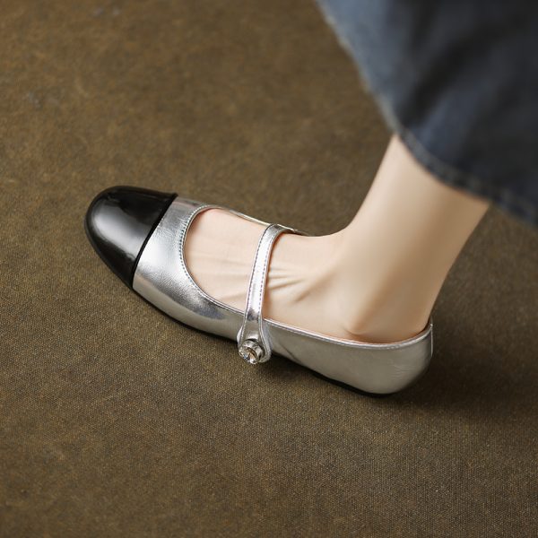 Color-Blocking One-Strap Mary Jane Shoes for Women - Versatile Flat Style for 2025, Trendy and Chic Footwear