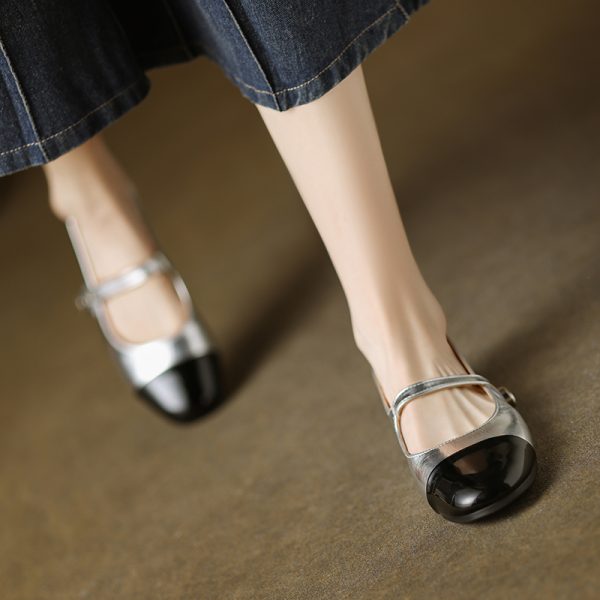Color-Blocking One-Strap Mary Jane Shoes for Women - Versatile Flat Style for 2025, Trendy and Chic Footwear