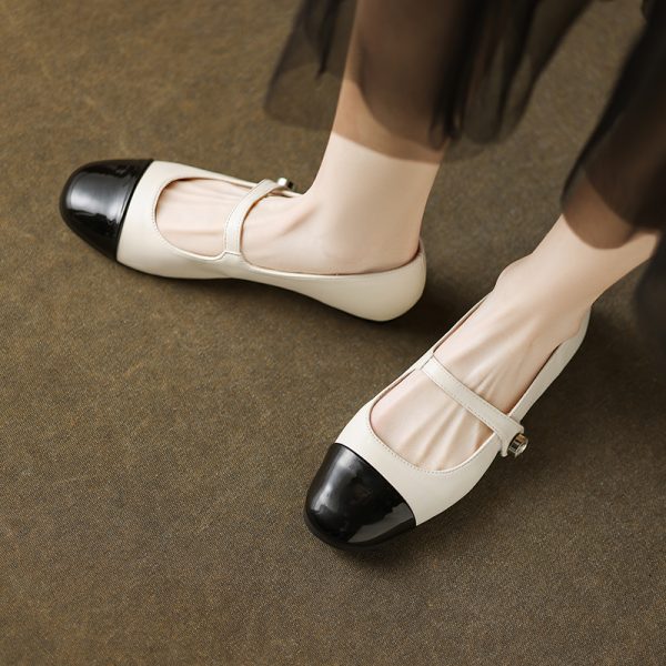 Color-Blocking One-Strap Mary Jane Shoes for Women - Versatile Flat Style for 2025, Trendy and Chic Footwear
