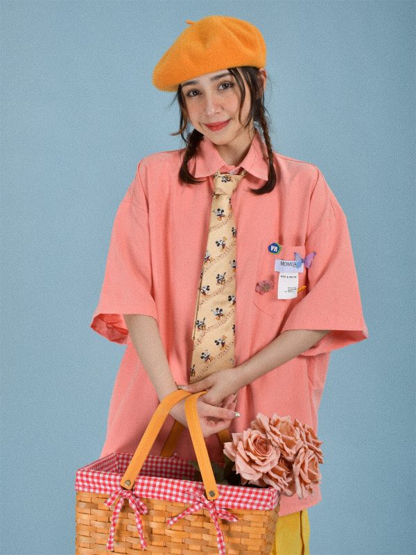 Colorful Candy Color Short Sleeve Shirt for Couples - Versatile Loose Fit Half Sleeve Top - Trendy Multi-Dopamine Style