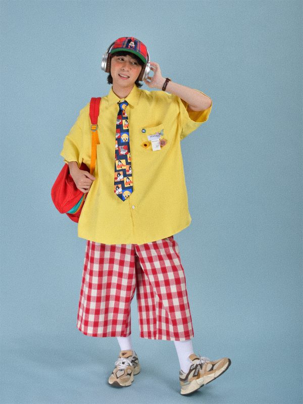 Colorful Candy Color Short Sleeve Shirt for Couples - Versatile Loose Fit Half Sleeve Top - Trendy Multi-Dopamine Style