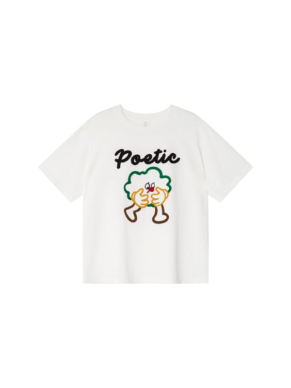 Colorful Embroidered Dog T-Shirt for Women - Summer Loose Fit Pure Cotton Short Sleeve Top, Cute and Fun Pet Lover Style