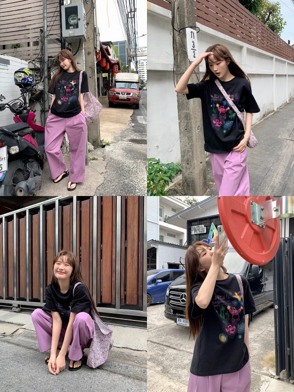 Colorful Panda Print Loose Fit T-Shirt for Women - Summer Short and Long Sleeve Top, Petite Style, Cute Casual Wear