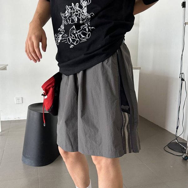 Colorful Striped Casual Zippered Shorts for Men and Women - American Style Summer Quick-Dry Breathable Nylon Five-Point Pants