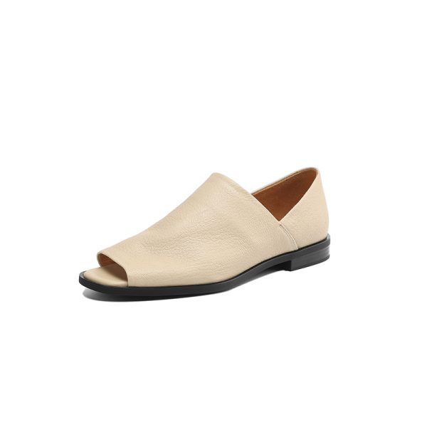 Comfortable Black Peep-Toe Flat Sandals for Women - Soft Sole Casual Summer Shoes 2025, Trendy Sheepskin Design