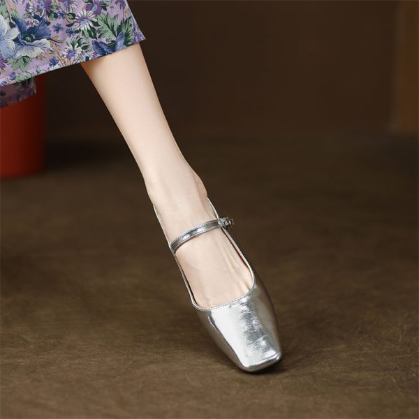 Comfortable Genuine Leather Mary Jane Flat Shoes with Square Toe and Single Buckle - Stylish Everyday Footwear