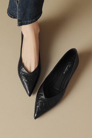 Comfortable Genuine Leather Woven Pointed Toe Flats for Women - Soft Sole Sheepskin Italian Style Footwear