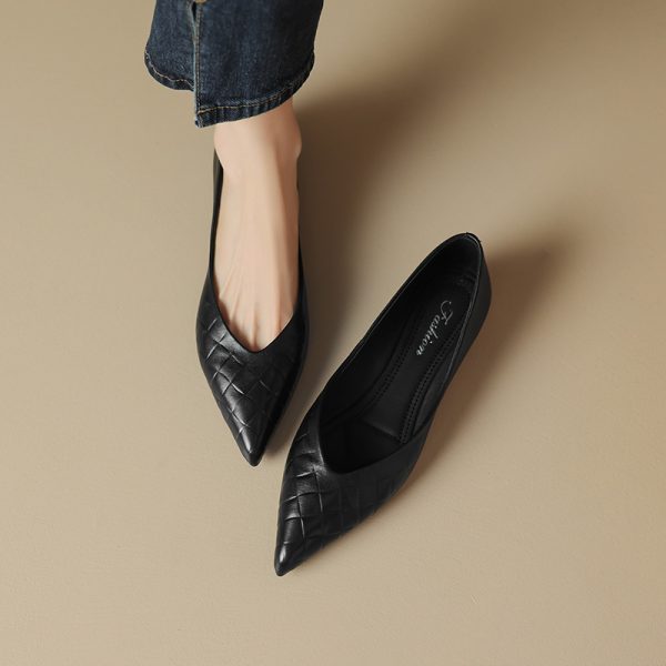 Comfortable Genuine Leather Woven Pointed Toe Flats for Women - Soft Sole Sheepskin Italian Style Footwear