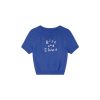 Contrast Color Letter Embroidery Short-Sleeve Knitted Top for Women - Spring/Summer 2023, Slightly Loose Fit T-Shirt