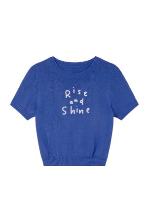 Contrast Color Letter Embroidery Short-Sleeve Knitted Top for Women - Spring/Summer 2023, Slightly Loose Fit T-Shirt