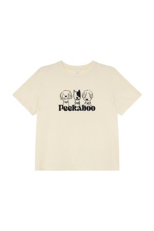 Contrasting Color Striped Dog Foam Printed Short-Sleeve T-Shirt for Women - Summer High-End Round Neck Top, Trendy Fashion 90s Style