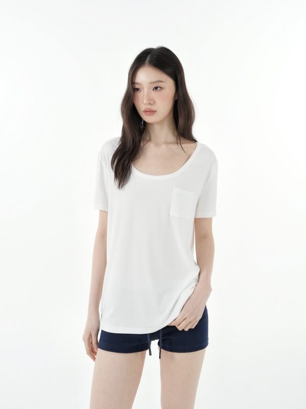 Cool Feel Loose Short Sleeve T-Shirt with Big Round Neck and Low-Cut Design - Perfect for Casual 90s Style